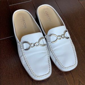 Geox Respira White Leather Loafer Slides